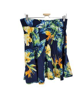 Chaps Blue Tropical Floral Skater Skirt Hawaiian Island Resort Vacation Medium